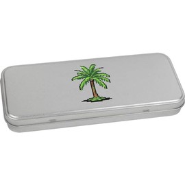 Azeeda 'Pixel Art Palm Tree' Metal Hinged Stationery Tin/Storage Box (TT00227653)