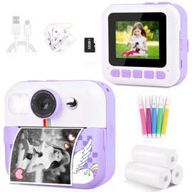 Instant Print Camera, Christmas Birthday Gifts for Girls Boys, 1080P HD Digital Video Kids Camera, Girls Toys Age 4 5 6 7 8 9 10 Years Old with 32GB SD Card, Purple