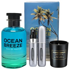 Micasa Fragrances Ocean Breeze Perfume - Eau de Parfum 3.4 oz - Gift Set Pack with Scented Soy Candle and Empty Travel Perfume Atomizer