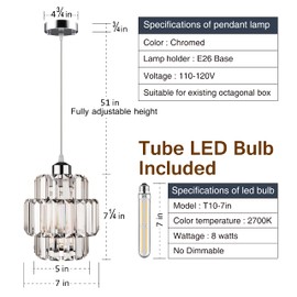 YIIZON Mini Crystal Pendant Lights Kitchen Island, Adjustable Island Lights for Kitchen Living Room Farmhouse, Chrome Hanging Light Fixtures Ceiling Hanging