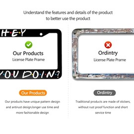2 PCS Hey How You Doin Funny License Plate Frames,Premium Aluminum Alloy License Plate Covers with Screw Caps Cover Car Accessories﻿