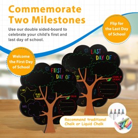 D4DREAM First Day of School Chalkboard Sign - 11''x12'' Double Sided Back to School Sign for Kids Girls Sons Reusable 1st Day of Preschool Pre-K Kindergarten Photo Props