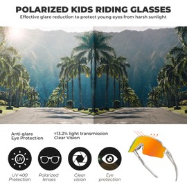ROCKBROS Cycling Glasses Children's Sports Glasses Polarised Sunglasses UV400 Cycling Glasses Windproof TR90 for Boys Hiking Running, transparent