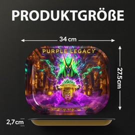 PURPLE LEGACY® Rolling Tray 34 × 27.5 × 2.7 cm | Metal Sheet | Egyptian Cyberpunk Design | Practical Tray with Rounded Corners (Golden Chalice)