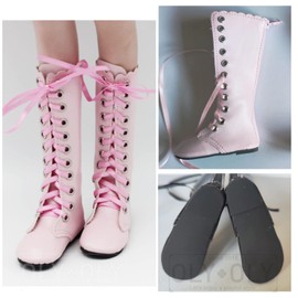 OLYOLY (2-Piece Set) 1/3 Doll Shoes, Shoes, Long Boots, Miniature Doll, Costume, Maid Outfit, Figure, Socks Included (03 Pink)