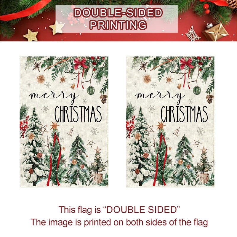 Christmas House Flag 28x40 Inch Large Winter Pine Trees Farmhouse