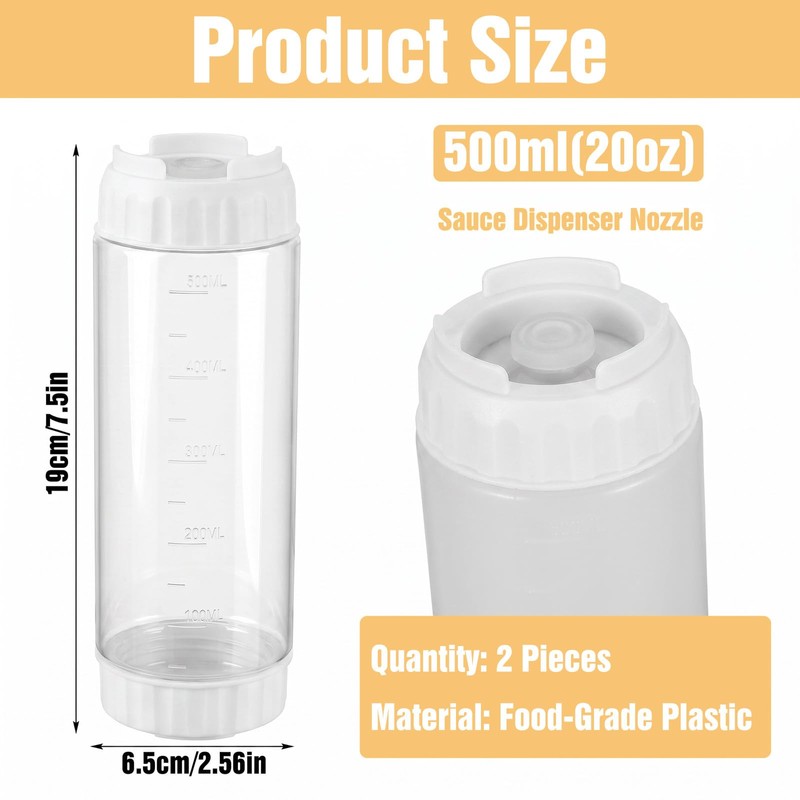 Grevosea 2 Pcs 20 oz Inverted Squeeze Bottles, Refillable Large