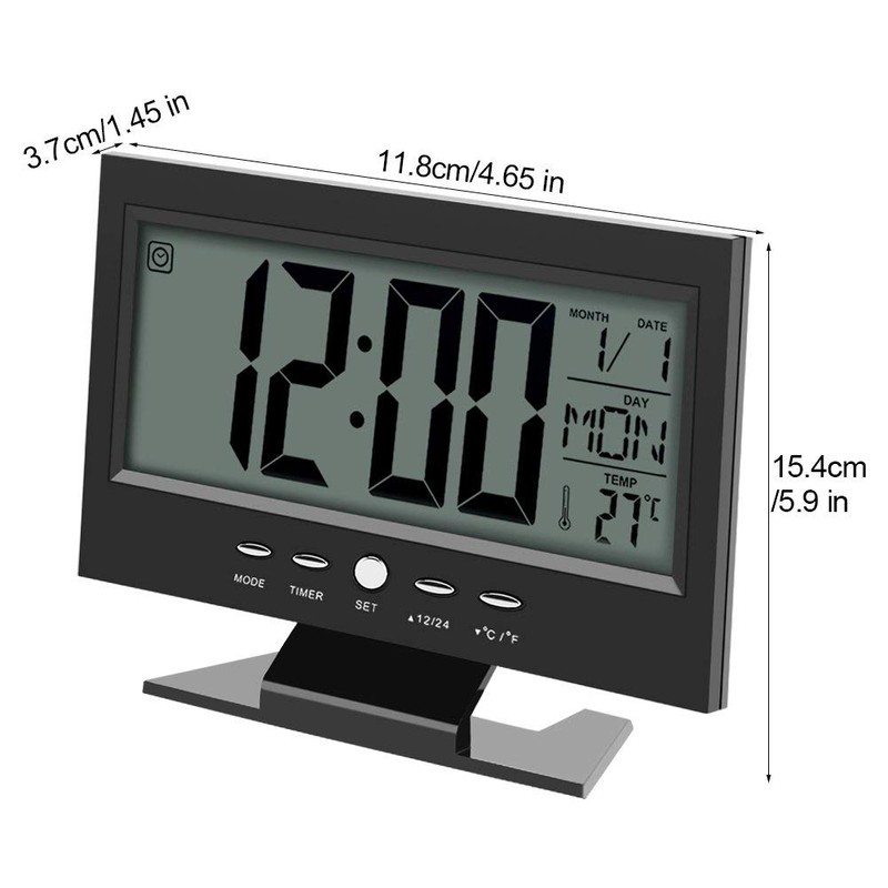 Digital Travel Alarm, Large LCD Display Digital Sound Sensor Table