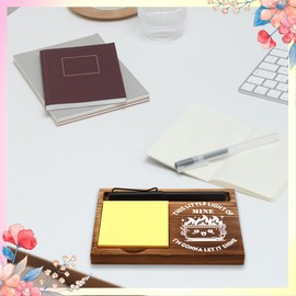 FOUGSTA Fun Office Decor - Wooden Notepad Pen Holder With Humorous Quotes, 16.5 x 12 cm