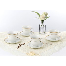 World Faith Elegant Porcelain Tea-Coffee Cups and Saucers Set - Gold color, Set of 4, 8 oz.
