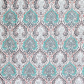 Decorative Fabric Shower Curtain: Teal Pink Grey Damask Design