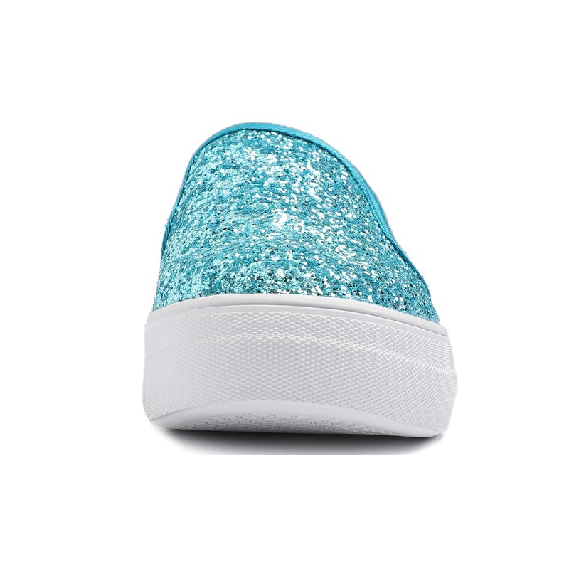 FEVERSOLE Mocasines planos informales para mujer, Plataforma turquesa con purpurina,