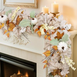 6Ft Fall Garland for Mantle Pumpkin Autumn Garland Thanksgiving Decorations Indoor,Outdoor,Home,Table,Porch Fall Decor