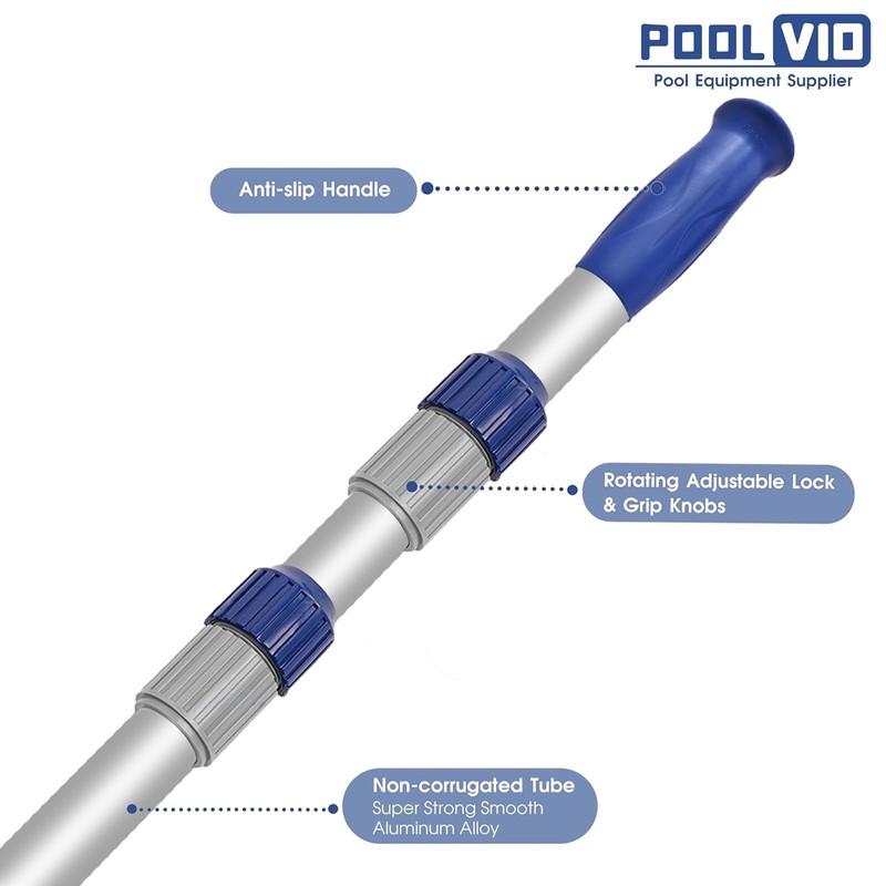 Poolvio 15 FT Telescopic Pool Pole - Adjustable 3 Piece