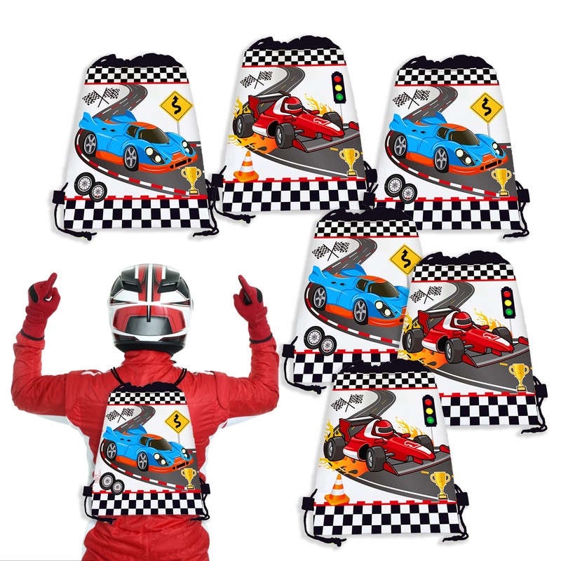 12 Pcs Black and White Racing Drawstring Bag Set Cartoon