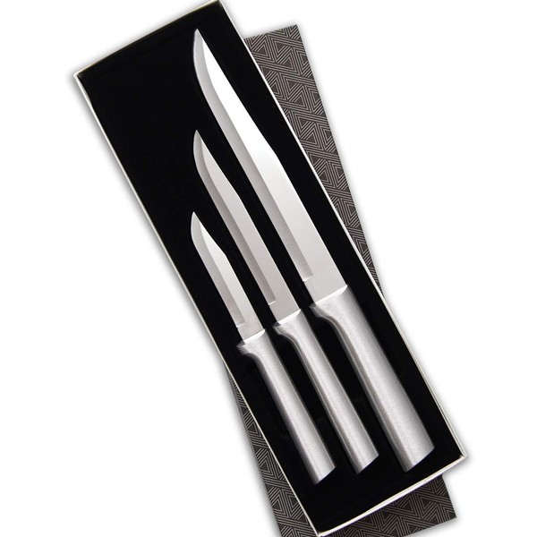 Rada Cutlery Housewarming Knife Gift Set – 3 Piece Stainless Steel Knives With Brushed Aluminum Handles Made in the USA