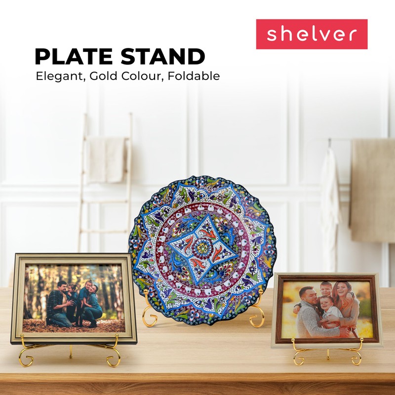Metal Plate Stand for Display, Gold Colour, Foldable, Pack of