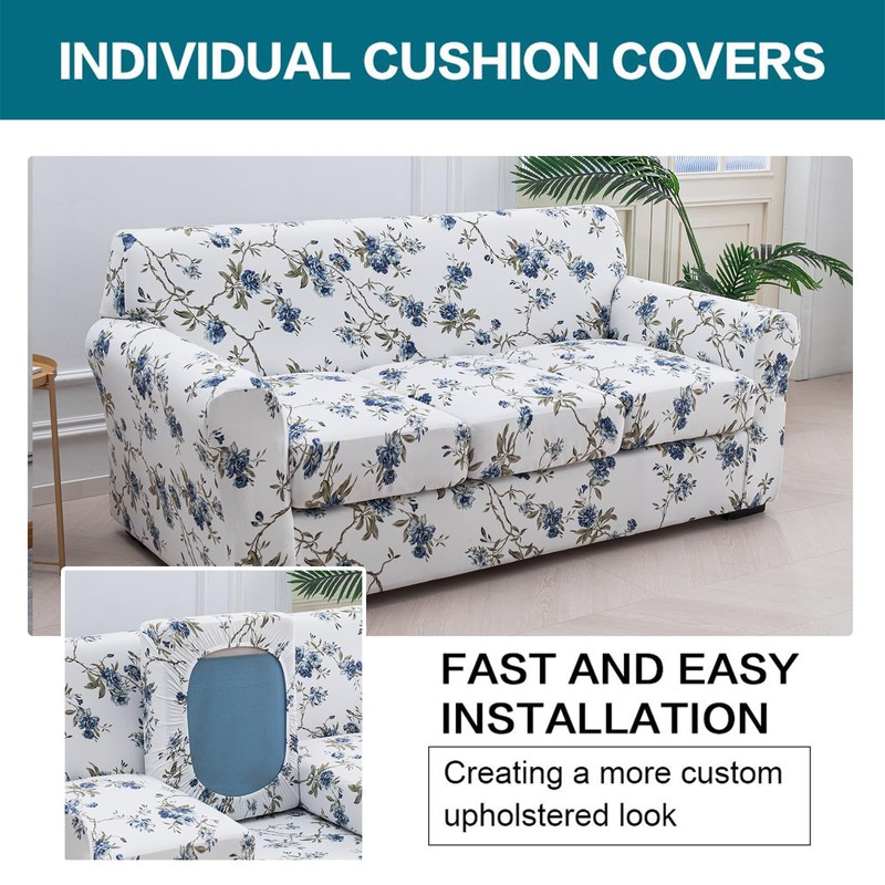 KRFOONN 4 Piece Printed Sofa Couch Cover for 3 Cushion