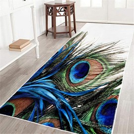 Peacock Feather Hallway Runner Rug 2x6,Peacock Feathers Eyes Oriental,Non Slip Washable Rugs for Entryway Runner Laundry Rug Runner Bathroom Runner Rugs Hallways Kitchen Bedroom Throw Accent Area Rug