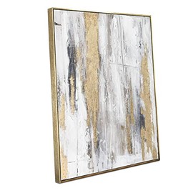 Abstract wall art with Gold foil - Gold and grey canvas artwork print with glitter texture for modern style decor，Framed, Ready to hang