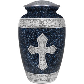 NANIURN Urns for Human Ashes Adult Man & Female, Funeral Cremation Urn for Ashes Adult Male & Women, Burial or Decorative Urns, Engraved Cross Urns, Crosses & Religion, Black Marble Texture -Full Size
