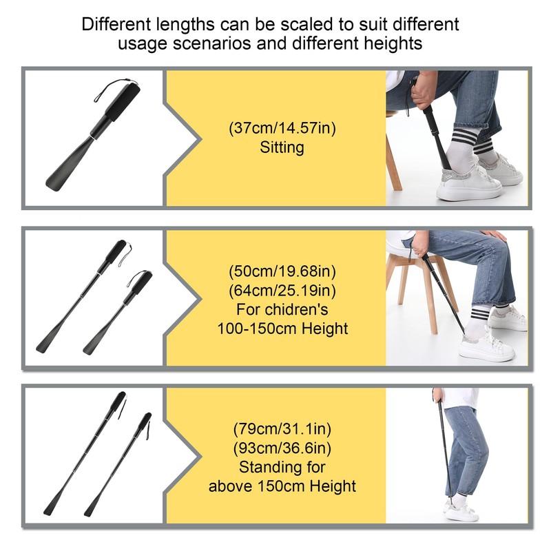 Fanwer Metal Shoe Horn Long Handle For Seniors,14"-37" Adjustable Shoehorns