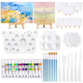 50 Pcs Mini Canvas and Easel Set Small Canvas Painting Set