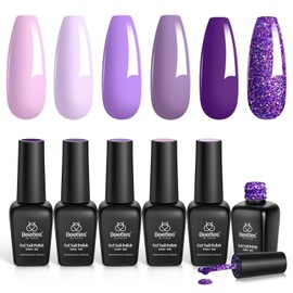 Beetles Purple Gel Nail Polish Set, 6 Colors Lavender Dark Lilac Purple Gel Polish Glitter Pink Nail Polish Soak Off U v LED Gel Nail Kit Diy Nail Art Manicure at Home Gifts for Women