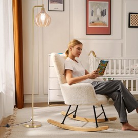 EIDISUNY Gold Floor Lamp for Living Room, Modern Standing Lamp with Remote, Dimmable, 3CCT, Arc Tall Floor Lamp with Amber Glass Lampshade for Bedroom Study Room Office (Bulb Included)