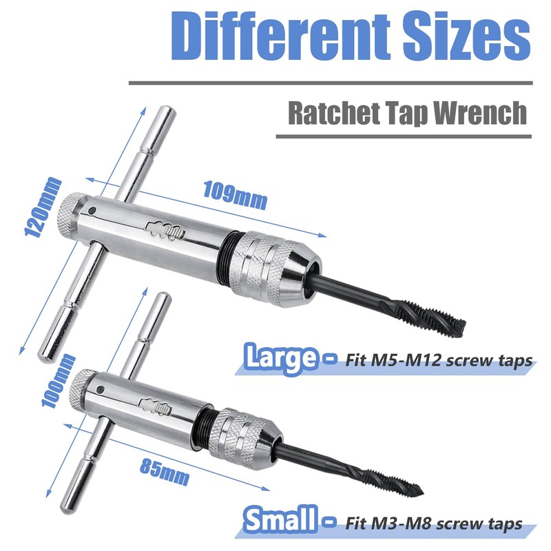 Mesee 2 Pieces T-Handle Ratchet Tap Wrench Set, Adjustable Ratcheting