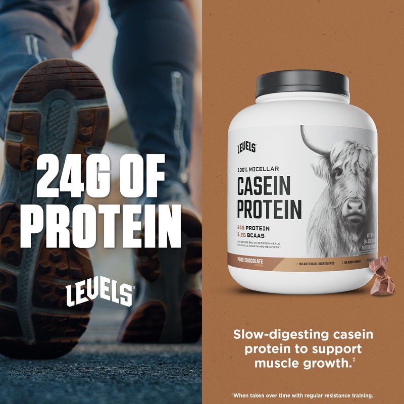 Levels 100% Micellar Casein Protein, Hormone Free, Chocolate, 4LB
