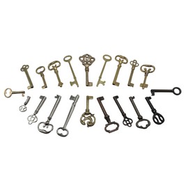 Small Skeleton Key Set - Works with 1/2 Inch Keyholes Only - Generic Hollow Barrel Vintage Keys for Antique Furniture - Cabinet Doors, Grandfather Clocks, Dresser Drawers (Set of 20 Keys)