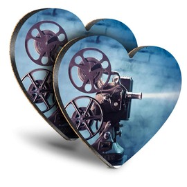 Destination Vinyl ltd Great Coasters (Set of 2) Heart - Vintage Old Movie Projector Films Cinema Drink Glossy Coasters/Tabletop Protection for Any Table Type #24392