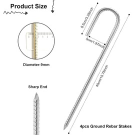 Rebar Stakes 16 Inch, Heavy Duty Galvanised Steel Rebar Ground Stakes, Fence Anchors, Ground Stakes with Hook, Ground Blind Stakes for Marquees, Gazebos, Tents, Trampolines, Camping