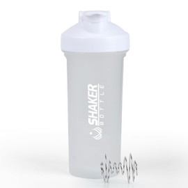 XTKS Protein Shaker Bottle 24oz- Leak- Proof GYM Shaker Cup with Handle and Mixing Ball Effortlessly Blend Drinks, Stay Hydrated During Workouts - BPA Free (WHITE)