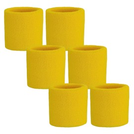 Proxima Direct Absorbent Wrist Sweatbands for Athletic Men and Women - 6 Pcs Tennis Wrist Sweat Bands for Gym & Running-Wicking Wristbands for Exercise (Yellow)