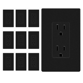 ENERLITES Matte Black Decorator Receptacle with Screwless Wall Plate, Standard Electrical Wall Outlet, 15A 125V, Self-Grounding, 2-Pole, 3-Wire, 5-15R, UL Listed, 10 Pack, Non Tamper Resistant