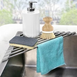 Kitchen Stainless Steel Corner Caddy Triangle Dish Drying Rack for Sink Corner, Sponge Holder Roll Up Dish Drying Rack Over The Sink (1 Pack)
