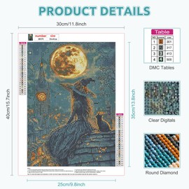 RICUVED 5D Hexe Diamond Painting Diamant Painting Bilder Mond Diamond Art Erwachsene Full DIY Diamant Kunst Malerei Stickerei Set Kreuzstich 30x40cm