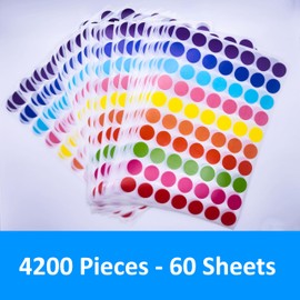 4200 Pieces 3/4" Colored Dot Stickers Color Coding Labels Self Adhesive Label Round Colorful Stickers for Office Use Students Kids