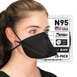 BNX N95 Mask NIOSH Certified MADE IN USA Duckbill Style Particulate Respirator Protective Mask (20-Pack, Approval Number TC-84A-9524 / Model D95B) Black