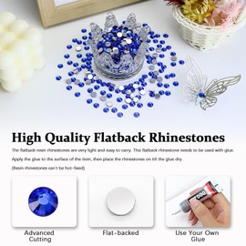 Briskbloom 2000PCS SS20 5mm Resin Flatback Rhinestone, Sapphire/Dark Blue Flatback Rhinestones for Nails, Tumblers, Mugs, Bottles, Craft Decoration, Loose Bling Glitter Diamond Stone
