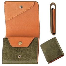 Fabrizio Men's Women's Bifold Coin Purse, Mini Wallet, Small, Thin, Compact, Soft, Easy to Use, Italian Leather, Made by Leading Leather Craftsmen, Genuine Leather, oliva