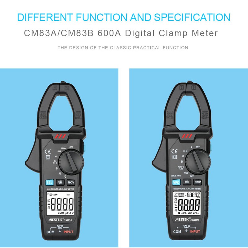 MESTEK Digital Clamp Meter 600A AC Current 600V AC/DC Voltage