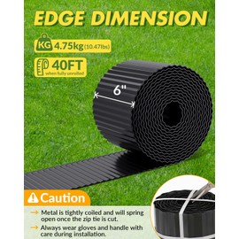 Velway Corrugated Metal Garden Edging - 6" H x 40Ft Sturdy Landscape Edging Border for Lawn, Flower Bed, Paver Edging and Garden Fence - Black