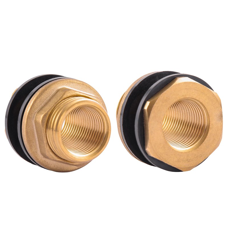 2 PCS Bulkhead Fitting,Solid Brass,1/2" NPT Female 3/4" GHT(Garden Hose
