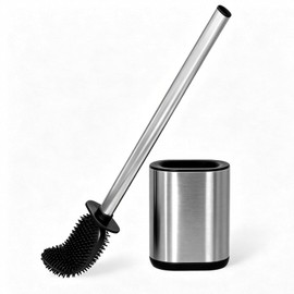 Sineng Silicone Toilet Brush and Holder Set, Stainless Steel Toilet Cleaning Brush, One-Piece Long Handle, Flexible Compact Modern RV Toilet Bowl Brush for Bathroom