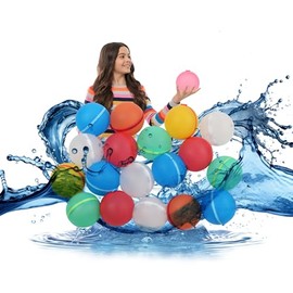 Reusable Water Balloons for Kids, Silicone Refillable Water Balls, Self-Sealing Splash Bombs, Quick Fill with Magnetic & Mesh Bag, Water Toys for Summer Outdoor Pool Backyard Party (12 Pack)