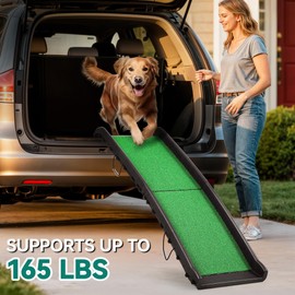 YITAHOME 61in Folding Dog Ramp for Cars with Poly Grass, Portable Pet Ramp for Large Dogs, Lightweight Resin Dog Car Ramp with Safe Raised Sides Stairs Step for SUV Truck, 150lbs Load Capacity