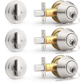 Probrico (3 Pack) Keyed Alike (Combo Packs) Single Cylinder Deadbolts Brushed Nickel, Keyway Keys Handleset, 3 Keys Anti-Theft Interior& Exterior Door Hardware (for Entrance Lock and Front Gate)